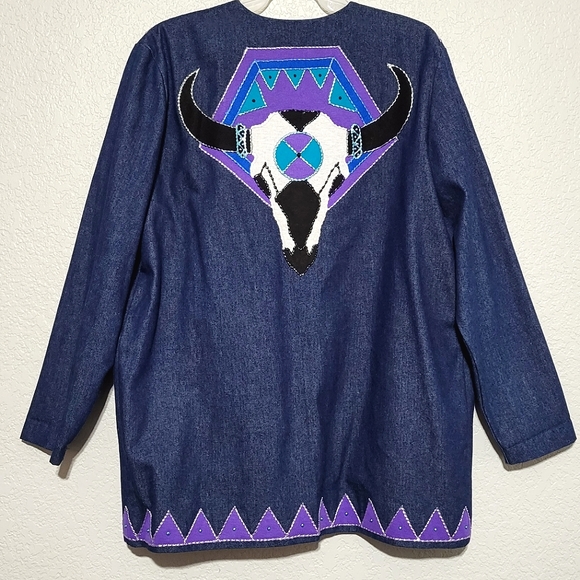 Vintage Jackets & Blazers - Vintage denim chore coat jacket western paint handmade size M rodeo ranch texas